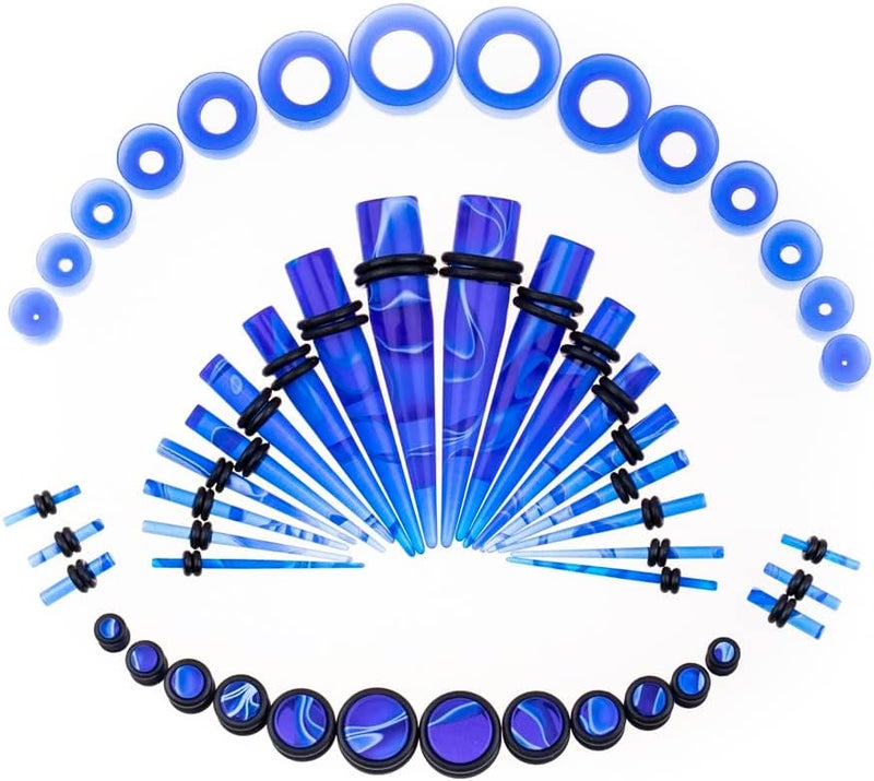 Linkning Store 50 PCS Ear Stretching Kit 14Gauges-00Gauges Earring Marble Acrylic Taper Piercing Jewlery Sets - Image 1